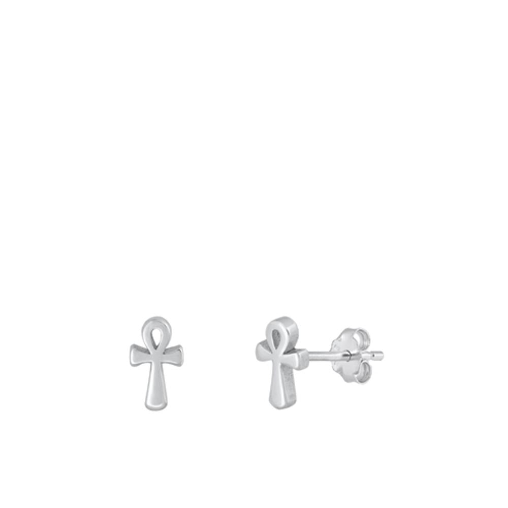 Cross Ankh Stud Earrings .925 Sterling Silver