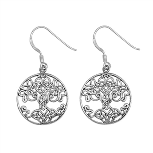 Knot Branch Tree of Life Circle .925 Sterling Silver Round Twisted Root Earrings
