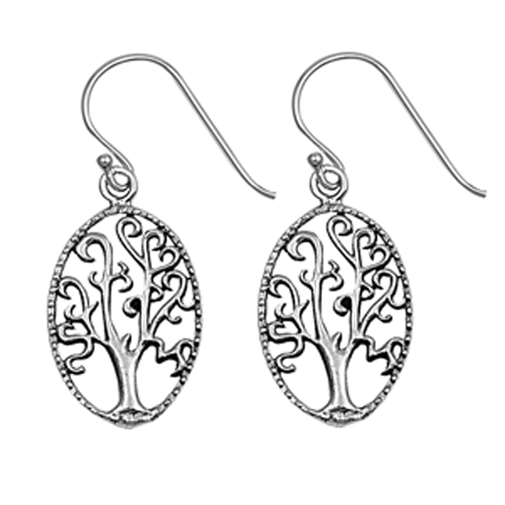 Tree of Life Oval Filigree Swirl Branch Eternity .925 Sterling Silver Earrings