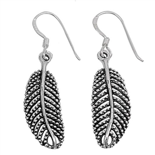 Leaf Beaded Feather Open .925 Sterling Silver Intricate Cutout Detailed Earrings