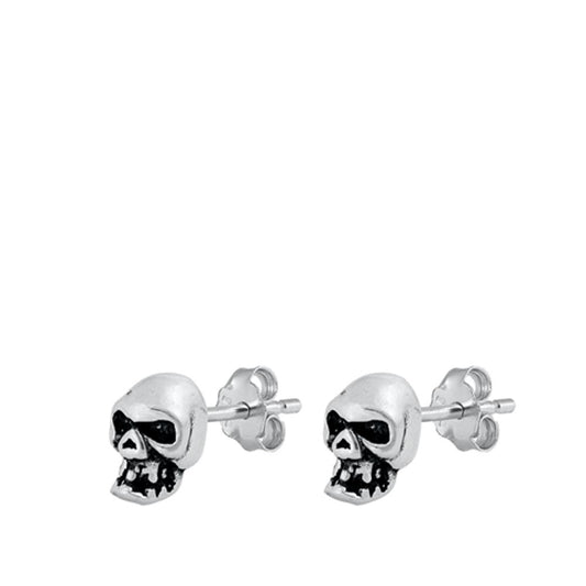 Skeleton Biker Skull Creepy .925 Sterling Silver Spooky Scary Stud Earrings