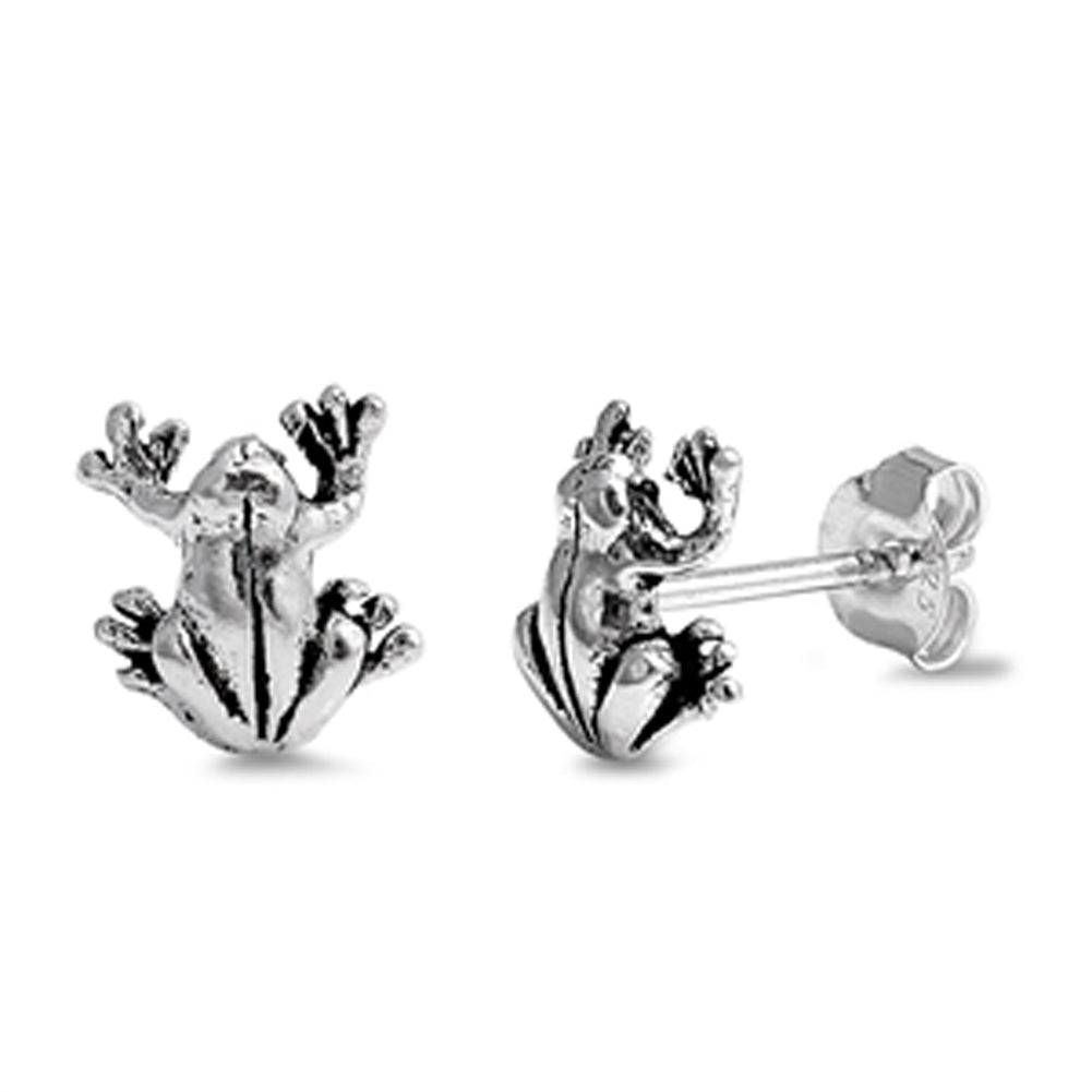 Cute Animal Tiny Frog Small .925 Sterling Silver Jungle Rainforest Stud Earrings