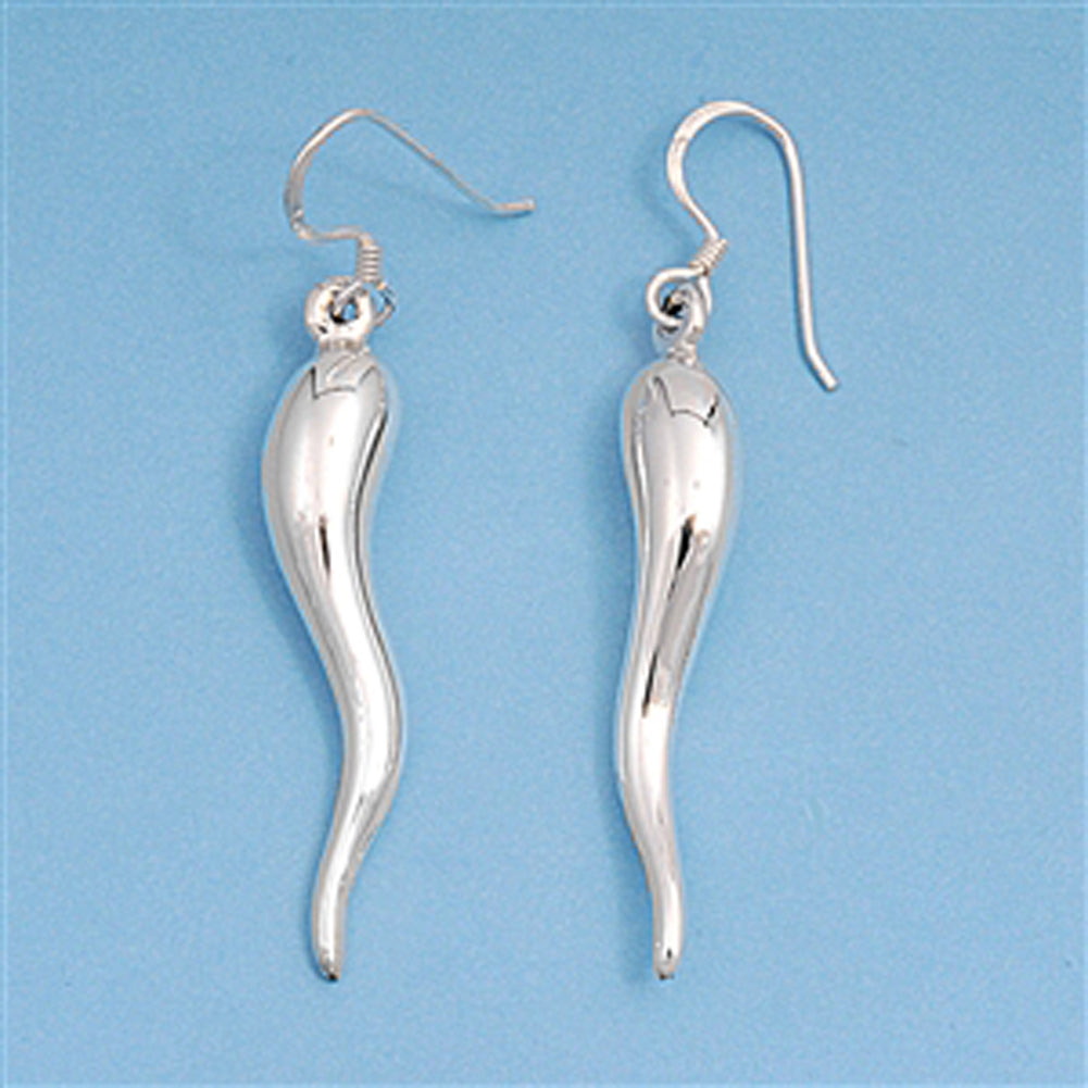 Italian Horn Long Abstract Chili Pepper Chef .925 Sterling Silver Cook Earrings
