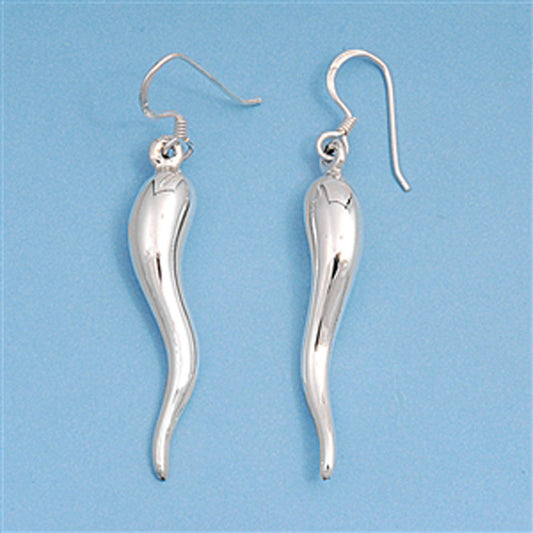 Italian Horn Long Abstract Chili Pepper Chef .925 Sterling Silver Cook Earrings