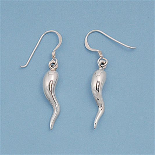 Italian Horn Abstract Chili Pepper Unique .925 Sterling Silver Zig Zag Earrings