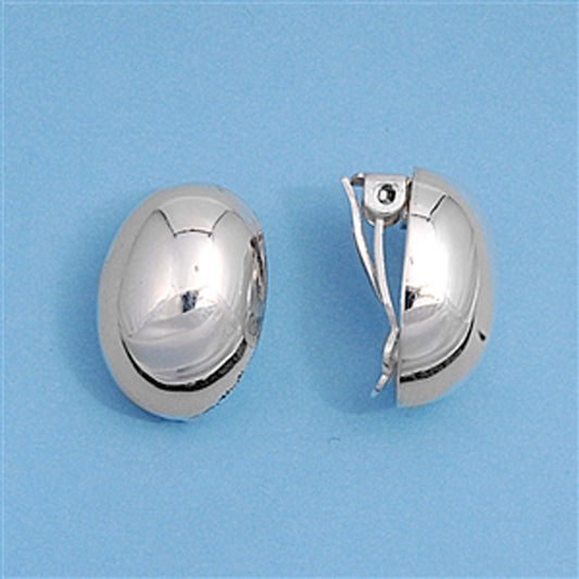 High Polish Oval Clip On Shiny .925 Sterling Silver Simple Classic Earrings