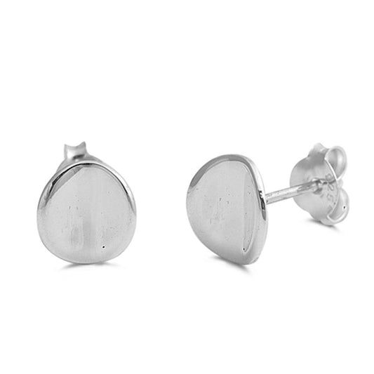 High Polish Curved Circle Modern .925 Sterling Silver Simple Minimalist Stud Earrings