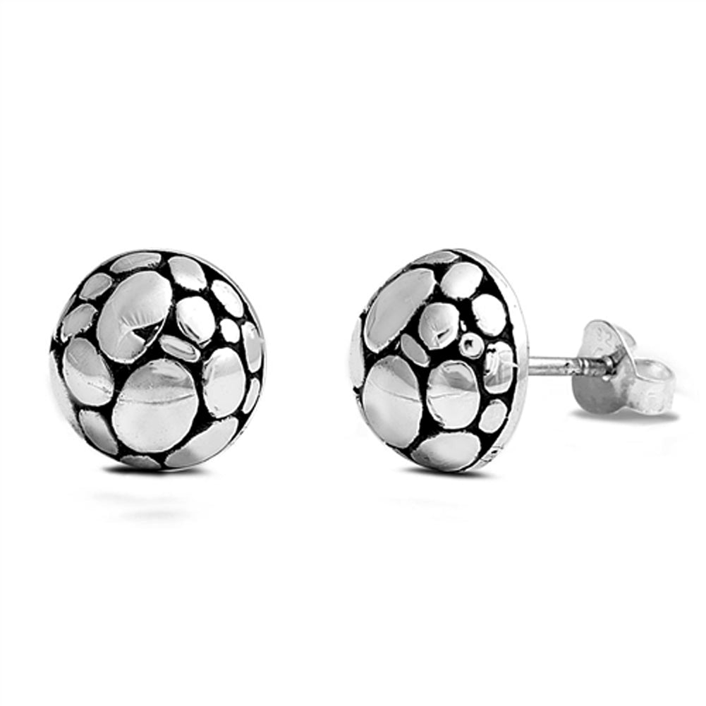 Cobblestone Pattern Funky Textured Half Ball Unique Half Circle .925 Sterling Silver Earrings