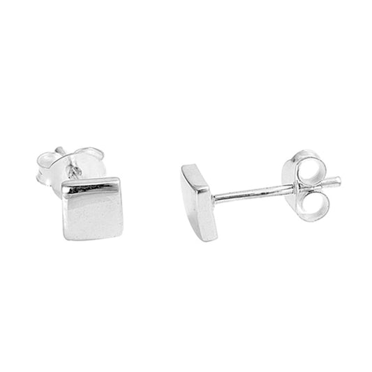 Simple Flat Square High Polish .925 Sterling Silver Tiny Small Stud Earrings