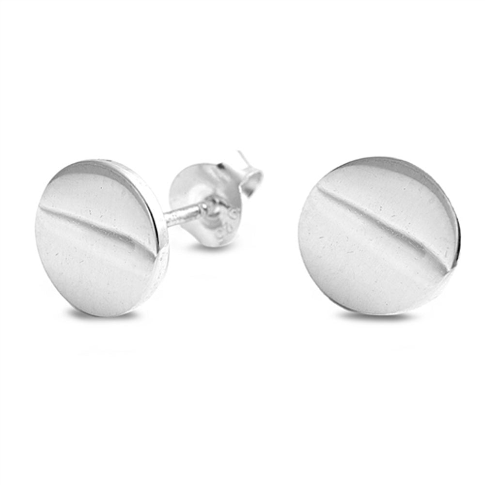 Flat Circle Round .925 Sterling Silver Plain Classic Stud Earrings