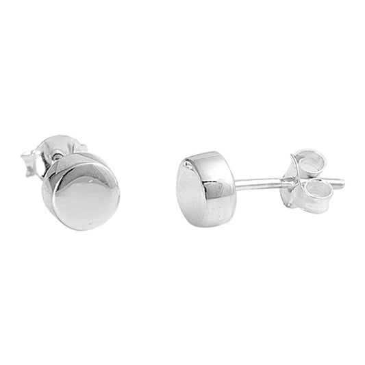 Circle Small High Polish Cylinder Round .925 Sterling Silver Flat Tiny Stud Earrings