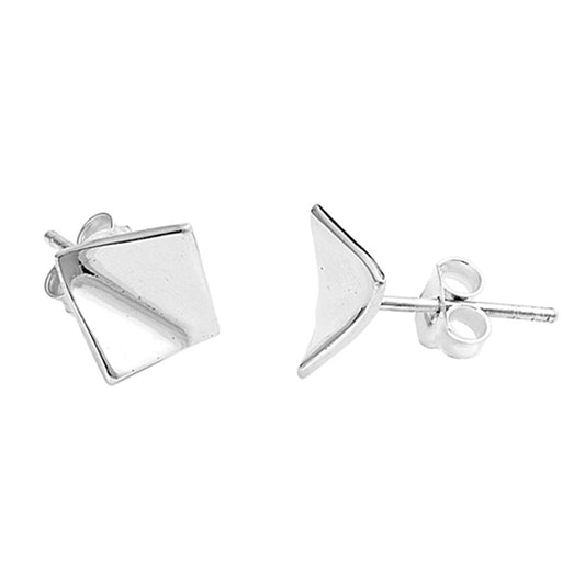 Thin Curved Square Modern .925 Sterling Silver Geometric Minimalist Stud Earrings