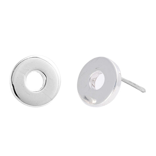 Flat Cutout Circle Donut .925 Sterling Silver Round Open Stud Earrings