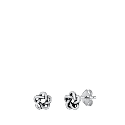 Celtic Braid Interwoven Flower Knot Weave .925 Sterling Silver Loop Endless Stud Earrings