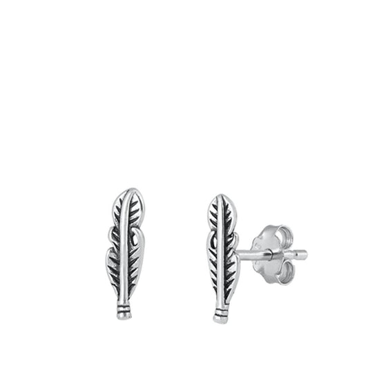 Nature Oxidized Textured Feather Bohemian .925 Sterling Silver Boho Bird Stud Earrings