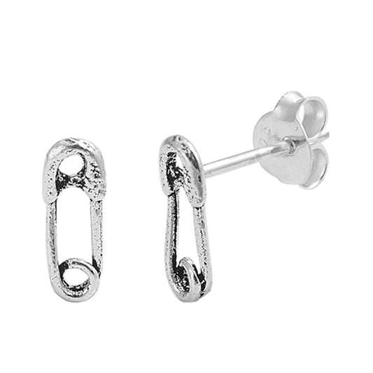 Political Safety Pin Clip .925 Sterling Silver Stud Earrings