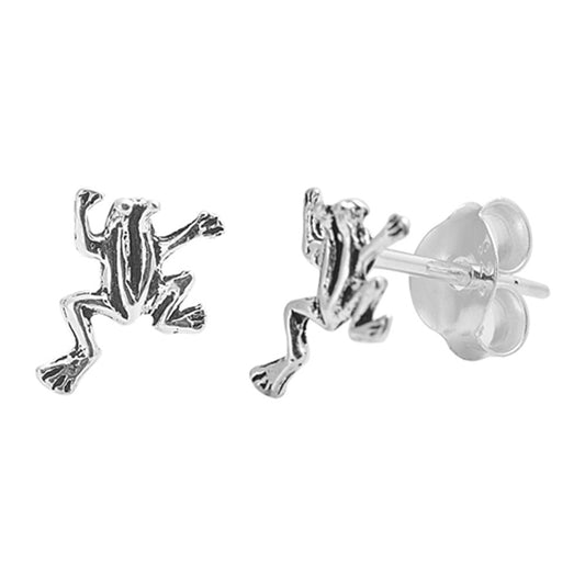 Animal Climbing Tree Frog Nature .925 Sterling Silver Cute Amphibian Tiny Stud Earrings
