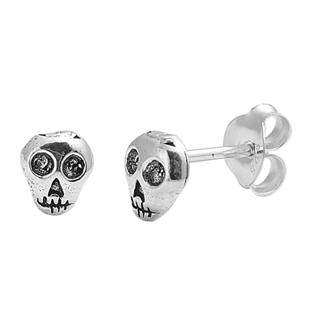 Skeleton Cute Sugar Skull Spooky .925 Sterling Silver Creepy Dia De Los Muertos Stud Earrings
