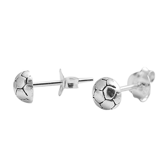 Sports Soccer Ball Turtle Shell .925 Sterling Silver Fitness Futbol Stud Earrings
