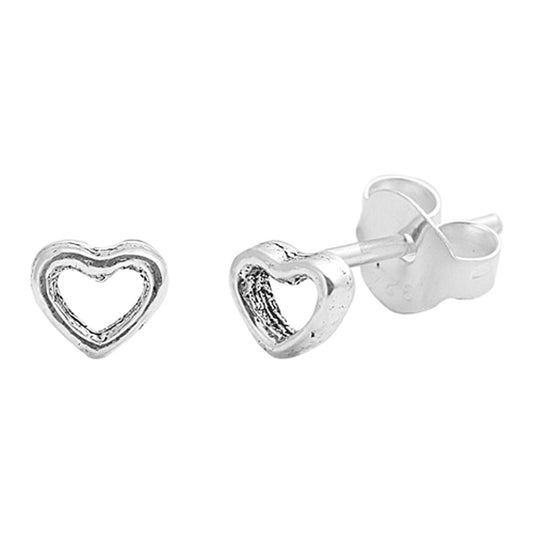 Tiny Open Promise Heart Forever .925 Sterling Silver Endless Anniversary Stud Earrings