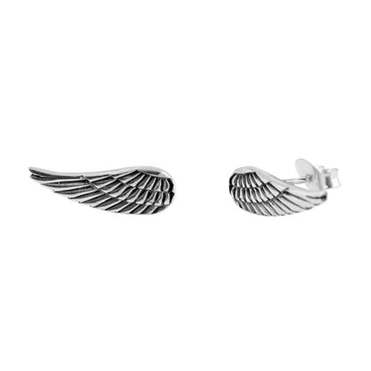Sterling Silver Angel Wing Feather Faith Christian Stud Oxidized Earrings 925