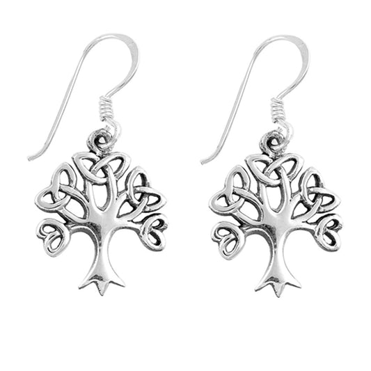 Twisted Branch Triquetra Knot Tree of Life Family .925 Sterling Silver Earrings