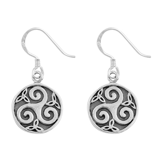 Trinity Wave Celtic Triquetra Swirl Triple Spiral .925 Sterling Silver Earrings