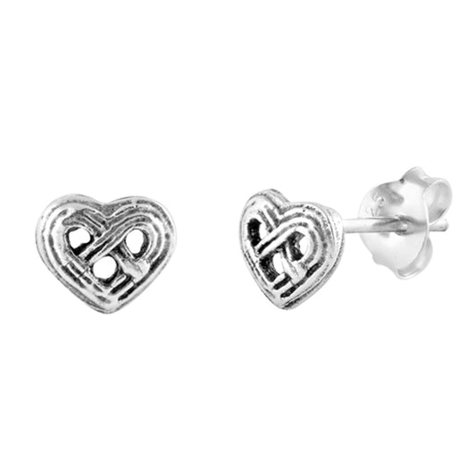 Cutout Knot Weave Promise Heart Forever .925 Sterling Silver Pretzel Braid Stud Earrings