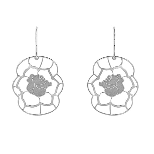 Flower Dangle Unique Cutout Rose Blossom .925 Sterling Silver Open Floral Stud Earrings