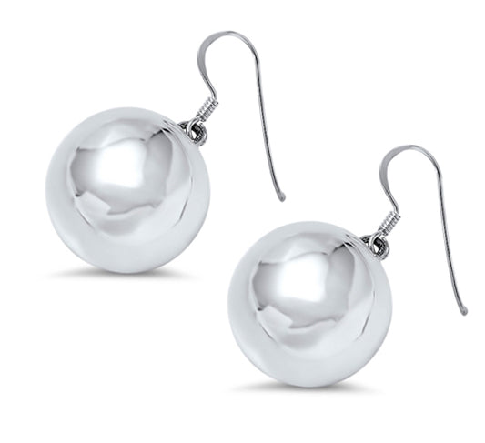 Ball Shiny Sphere 18mm Round .925 Sterling Silver Circle High Polish Earrings