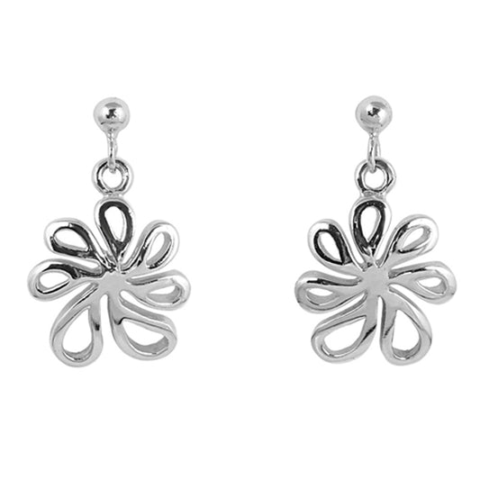 Cutout Petal Swirled Flower High Polish .925 Sterling Silver Funky Open Earrings