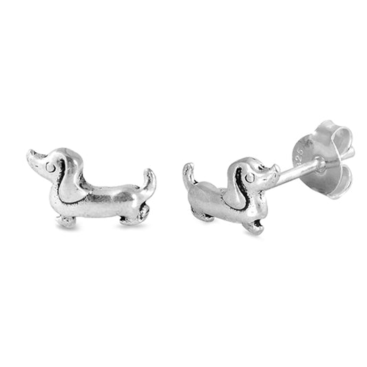 Sterling Silver Dachshund Pet Dog Puppy Stud Oxidized Earrings 925 New