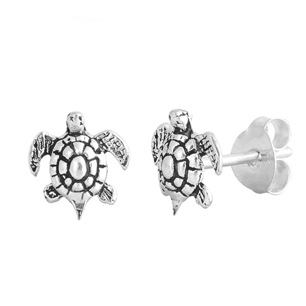 Sterling Silver Turtle Ocean Beach Shell Animal Oxidized Earrings 925 New