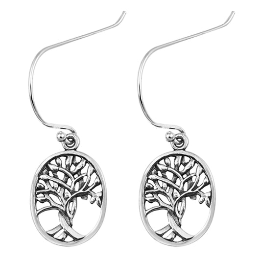 Sterling Silver Elegant Tree of Life Oval Cutout Knot Twist Earrings 925 New