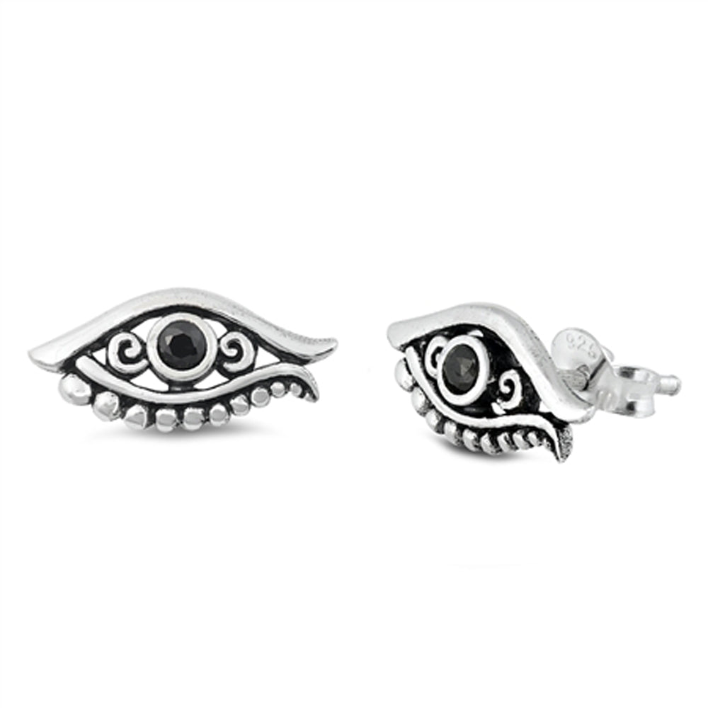 Sterling Silver Bali All Seeing Eye of Horus Ornate Swirl Earrings 925 New