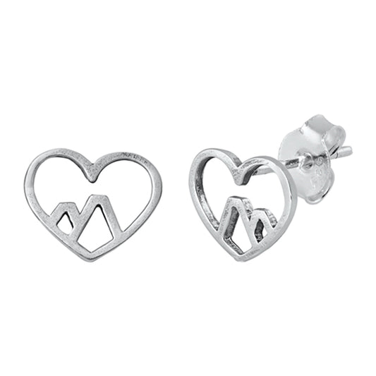 Sterling Silver Minimalist Mountain Heart Promise Love Nature Earrings 925 New