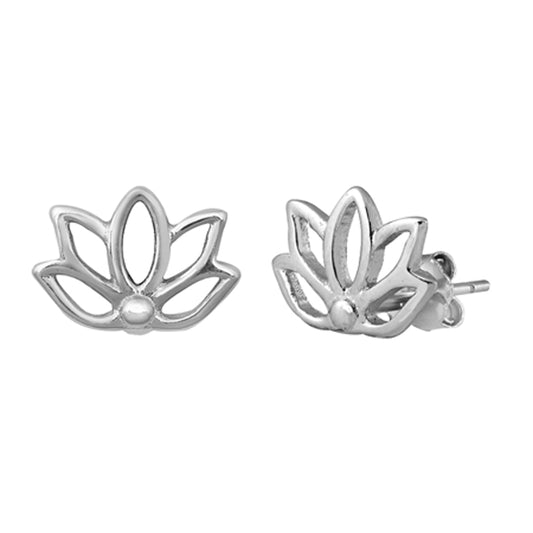 Sterling Silver Nature Lotus Purity Flower Simple Petal Stud Earrings 925 New