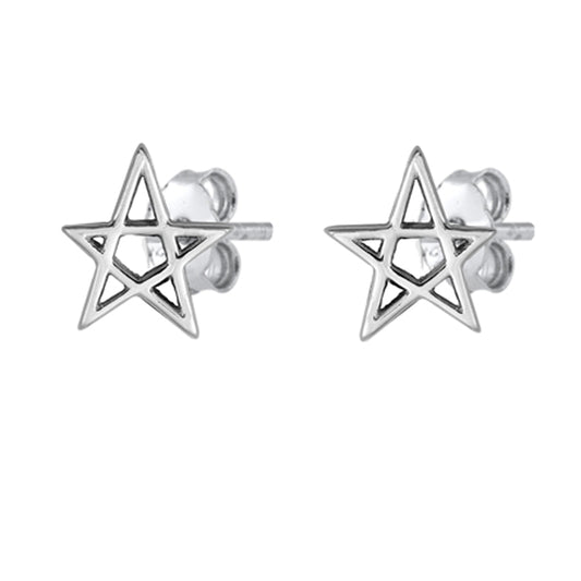 Sterling Silver 5 Point Star Minimalist Cute Pentagram Stud Earrings 925 New