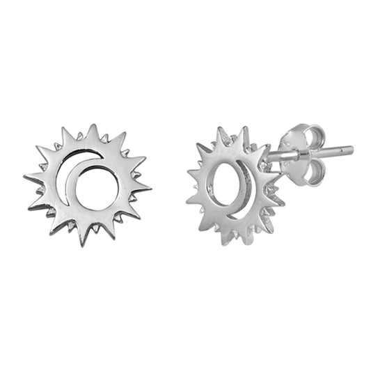 Sterling Silver Modern Sun Moon Crescent Cutout Simple Minimalist Earrings 925