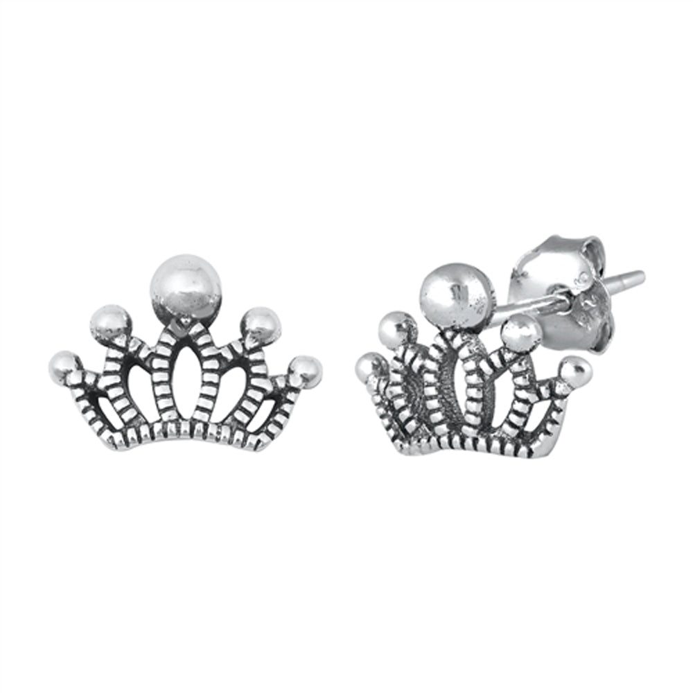 Sterling Silver Unique Crown Elegant Royal Queen King Oxidized Earrings 925 New