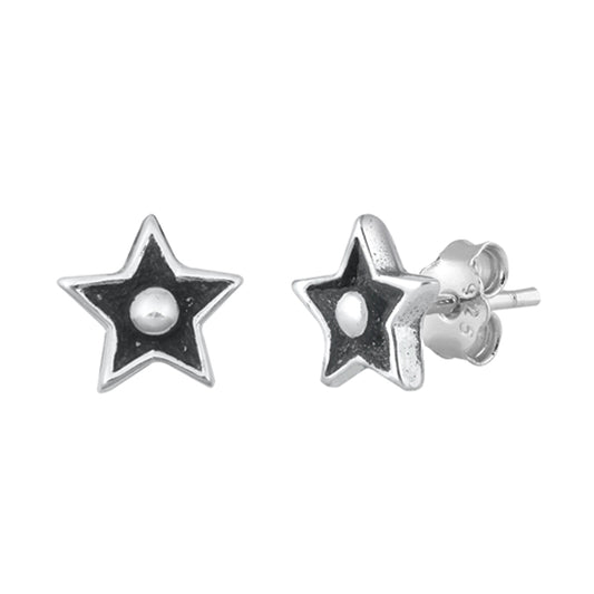 Sterling Silver Simple Star Oxidized Modern Simple Fashion Earrings 925 New