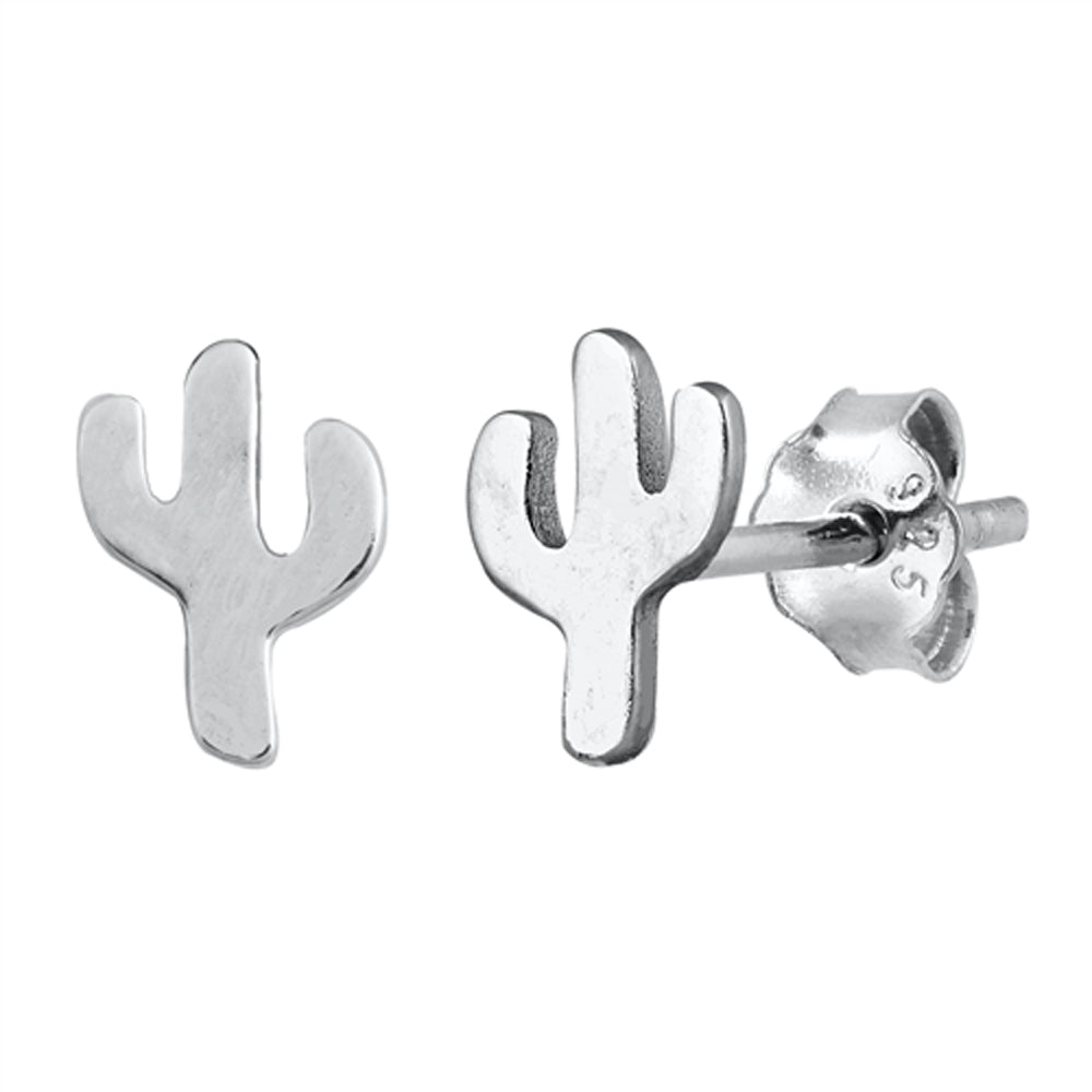 Sterling Silver Cactus Cute Plant Simple Minimalist High Polished Earrings 925