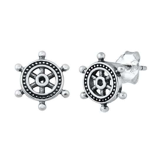 Sterling Silver Captains Wheel Nautical Pirate Ship Boat Earrings 925 New