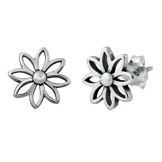 Sterling Silver Flower Garden Nature Outline Cute Stud Earrings 925 New
