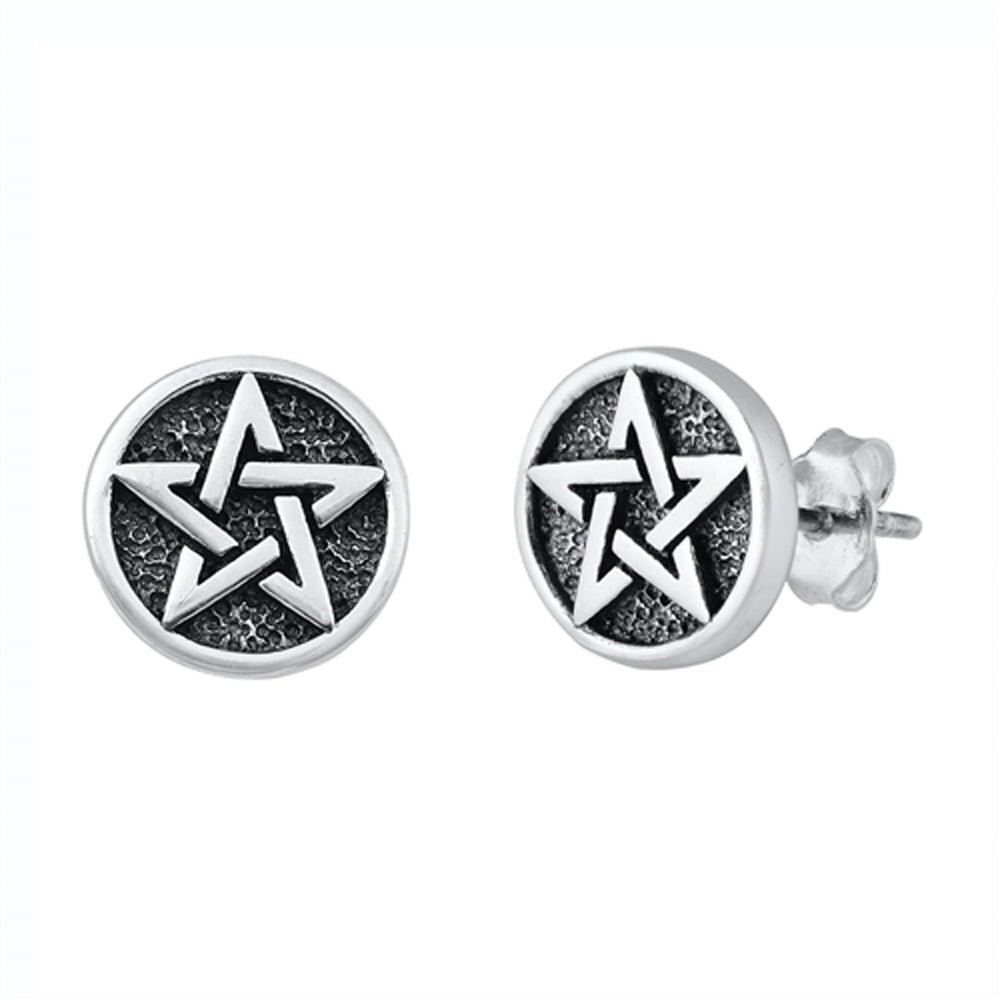 Sterling Silver Celtic Star Pentagram Weave Medallion Stud Earrings 925 New