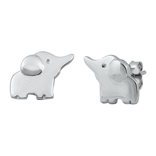 Sterling Silver Cute Elephant Animal High Polish Simple Minimalist Earrings 925