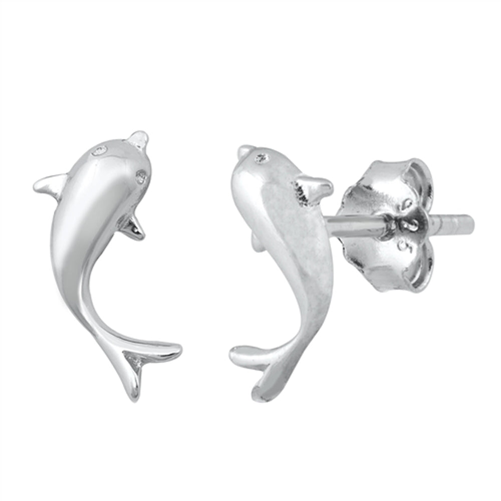 Sterling Silver Cute Dolphin Animal Fish Ocean Swim Beach Earrings 925 New