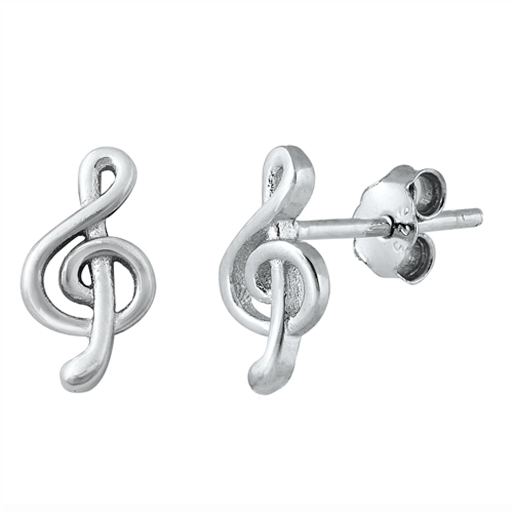 Sterling Silver Treble Clef Filigree Swirl Music Note Polish Elegant Earrings