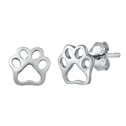 Sterling Silver Paw Print Cutout Animal Dog Pet High Polished Earrings 925 New