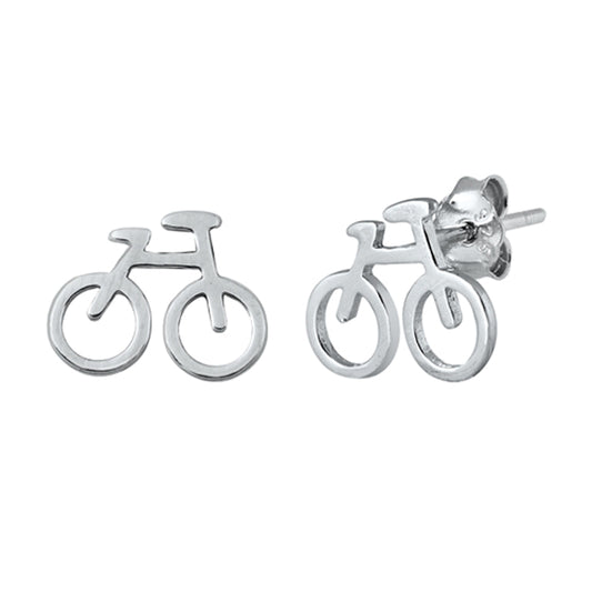 Sterling Silver Bicycle Bike High Polish Simple Minimalist Stud Earrings 925 New